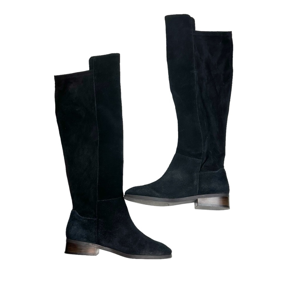 Lucky Brand Black Suede Knee High Heeled Autumn Tall Boots - Picture 2 of 13
